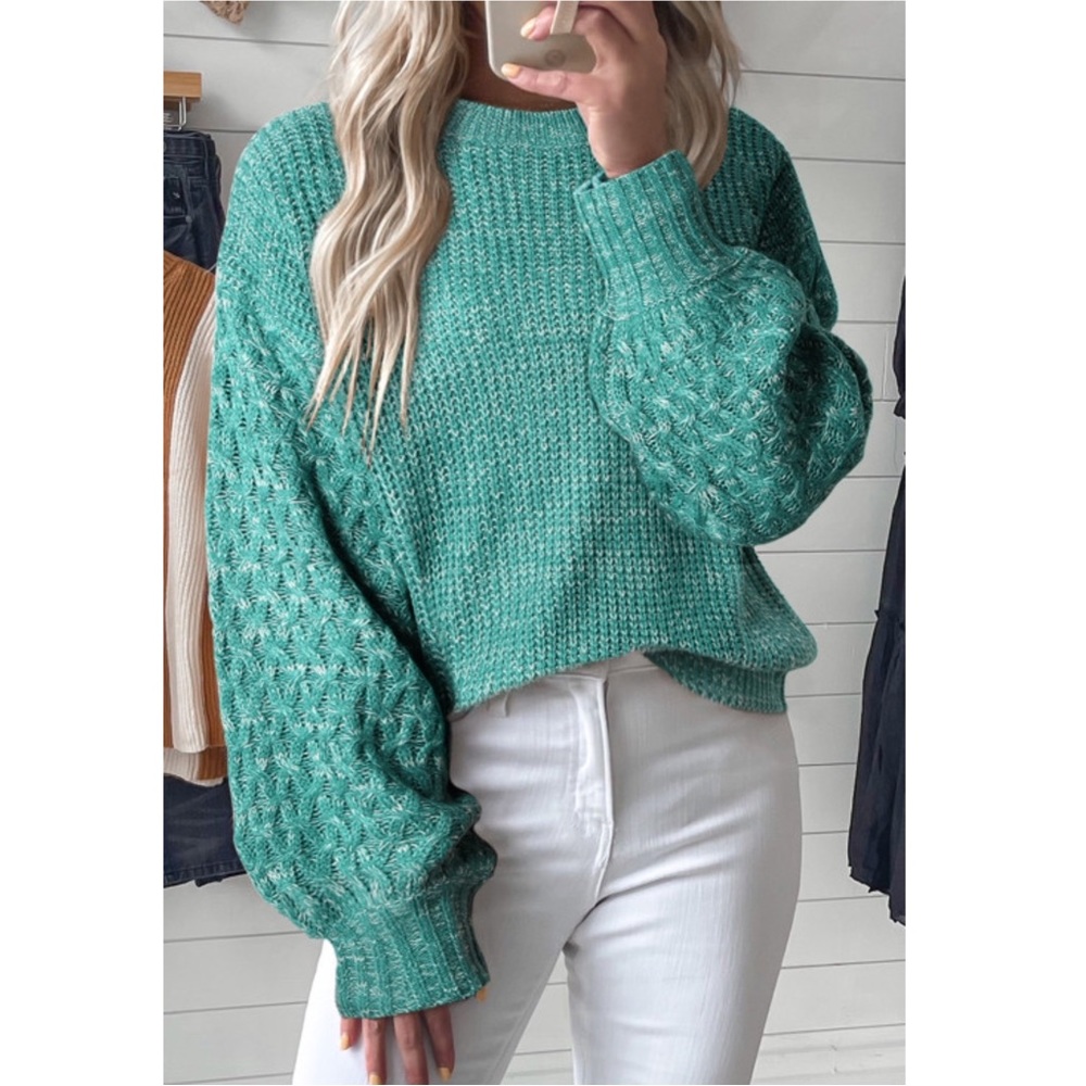 Green Ballon Sleeve Sweater